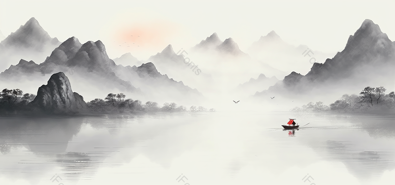 新中式意境山水画banner背景图,插画/手绘图,插画/手绘图库,插画/手绘图下载,插画/手绘